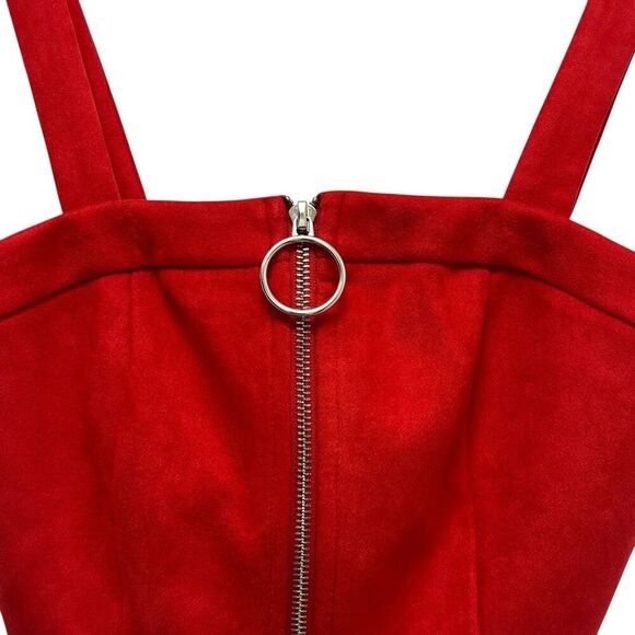 SEEK The Label Faux Suede Crop Top Red Front Zip Bustier Blouse Women's Size S - Picture 5 of 10